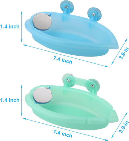 Wontee Bird Bath Box with Mirror Portable Parrot Hanging Bathroom Bathing Tub for Small Birds Cleaning Supplies (Blue(A)+Green)