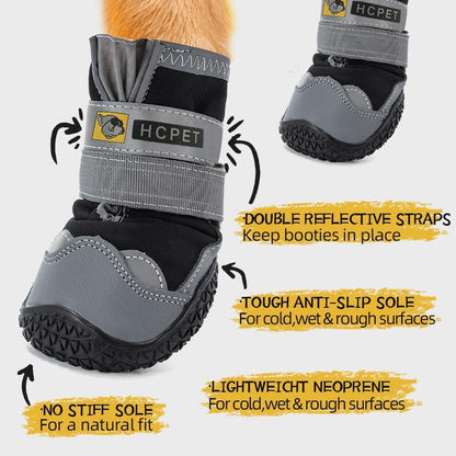 Hcpet Dog Shoes for Large Dogs, Waterproof Dog Booties for Small Medium Dogs, Anti-Slip Dog Boots & Paw Protectors for Hot Pavement Winter Snow Hiking with Reflective Straps Black Size 7