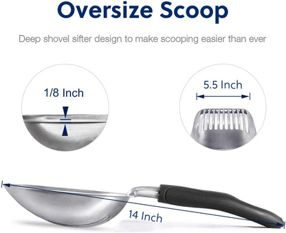 WePet Cat Litter Scoop, Aluminum Alloy Sifter, Kitty Metal Scooper, Deep Shovel, Long Handle, Poop Sifting, Kitten Pooper Lifter, Durable, Heavy Duty, for Litter Box