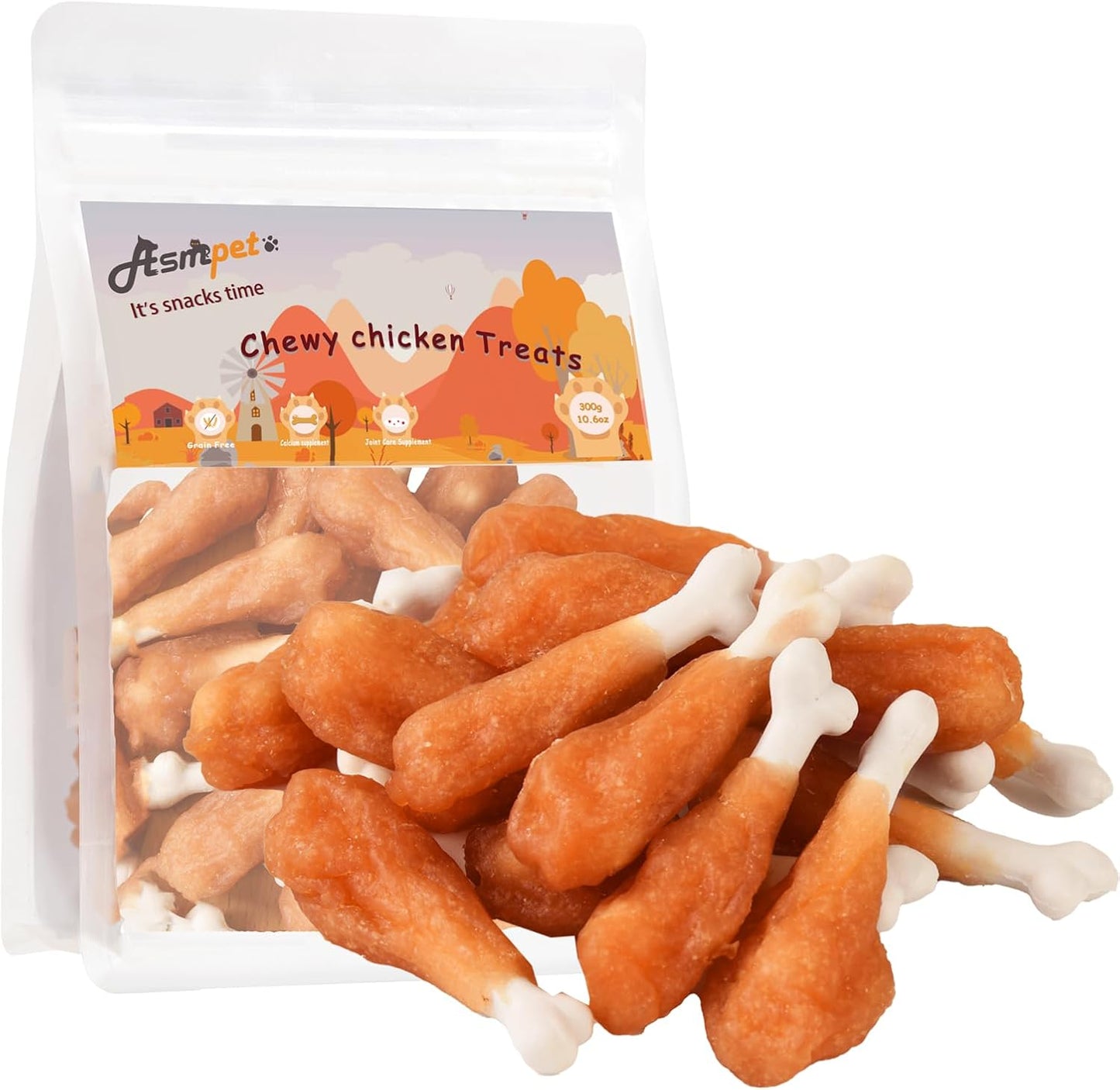 ASMPET Dog Treats Chews Rawhide Free Real Chicken Calcium Bone Snacks, Teeth Clean Breath Fresh Dog Training Treats