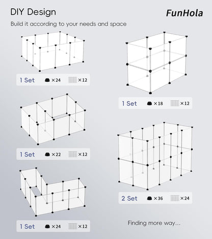 Small Animal Playpen, Guinea Pig Cages with Waterproof Mat, 12 Panels Pet Playpen for Hamsters, Hedgehog, Indoor Outdoor Plastic Fence, 48.5 x 24.8 x 16.1 inches