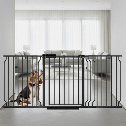 62.2"-71.65" Extra Wide Auto Closing Baby Safety Gate for Stairs & Doorways, Pressure Mounted No Drill Pet Gate with Walk-Through Door - Heavy Duty Childproof Gate for Toddlers, Kids, Dogs (Black)