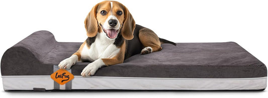 Laifug Orthopedic Memory Foam Dog Bed with Pillow and Durable Water Proof Liner & Removable Washable Cover & Smart Design Medium (34"x22"x5.5"), Grey