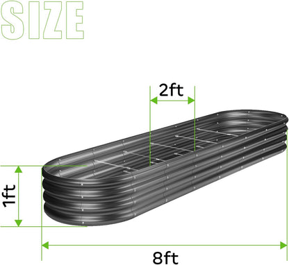 Land Guard 8×2×1ft Galvanized Raised Garden Bed Kit, 108 Gallon Capacity Raised Garden Boxes Outdoor, Oval Metal Raised Garden Beds for Vegetables, Gray(with 10 Connecting rods)