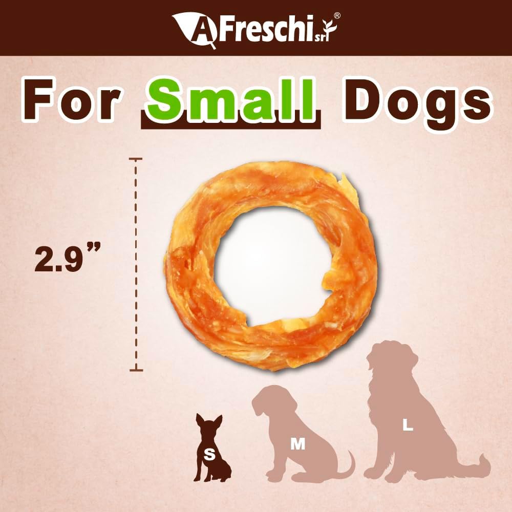 Afreschi Turkey Tendon Small Ring (S) 6 Pieces per Pack, USA-Sourced Turkey Tendon, All Natural Human Grade Puppy Chew, Hypoallergenic, Rawhide Alternative, Dog Treats for Small Breeds