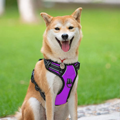 PoyPet No Pull Dog Harness, Reflective Comfortable Vest Harness with Front & Back 2 Leash Attachments and Easy Control Handle Adjustable Soft Padded Pet Vest for Small to Large Dogs (Purple,XS)