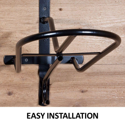 Black English & Western Saddle Rack | Organize Tack Room | Sleek and Durable | PVC Coated Steel | Mounts Easily | Includes Hook to Hold a Bridle, Helmet or Other Items