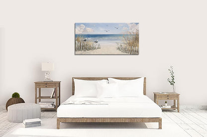 XXMWallArt FC3762 Sandy Beach Wall Art Canvas Print Wall Art Seascape Blue Print Home Decor Abstract Coastal Picture Modern Ocean Artwork for Living Room Bedroom Bathroom Office Decor