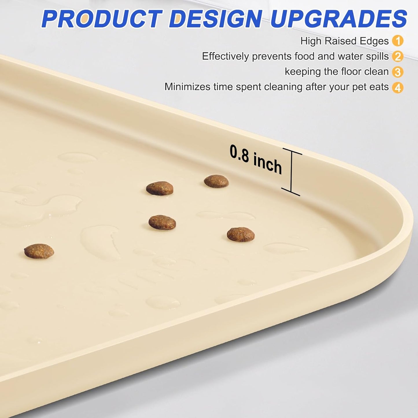 Silicone Pet Feeding Mat with Raised Edge for Food and Water, Dog Bowl Mats, Cat Bowls Placemat with High Lip for Floor Waterproof, Rubber Tray for Cats and Dogs 24 x 16 x0.8 White Sand