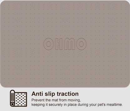 OHMO Dog Food Mat, Silicone Waterproof Cat Food Mat, Non-Skid Spill Proof Pet Feeding Mat for Food and Water, Easy to Clean Dog Placemat(Beige, 23.6" x 15.8")