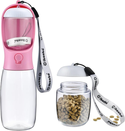 Dog Water Bottle with Food Container, Travel Puppy Water Bowl, Portable Pet Dispenser, Dog Stuff