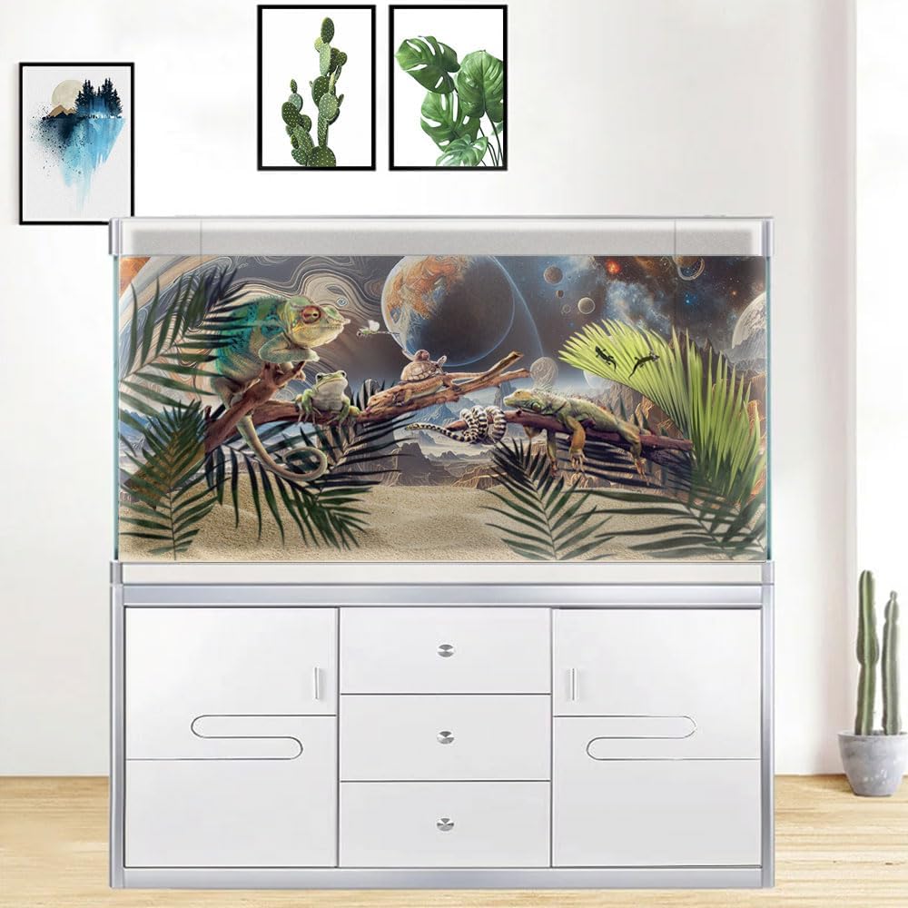 36X20IN Cosmic Spaceterrarium Background, Cool Parallel Space Themed Aquarium Reptile Habitat Background, Aquarium Background with 10EVA Double-Sided Tape