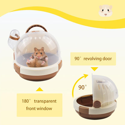 Hamster Carrier Cage Portable Cages Small Animals Carry Travel Case with Water Bottle Plastic Breathable Guinea Pig Outgoing Cage for Dwarf Hamster Ferret Chinchillas Hedgehog (Brown)