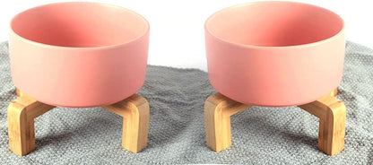 Petygooing Dog Cat Bowl Ceramic Pink Pet Dish with Stand for Food and Water, Modern Cute Matte Glaze Weighted Pet Bowls Set for Cats & Small Size Dogs 13.5 OZ (5.1In / 1.7 Cups) Pink