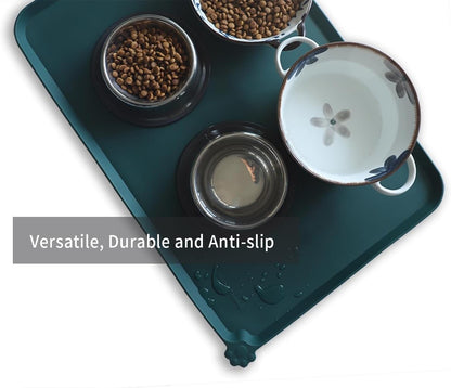 Hoki Found Large Silicone Pet Food Mats - Non Slip Dog Cat Bowl Placemats - Waterproof Dog Cat Food Mats - Dark Cedar