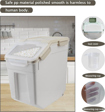 AnRui 25Lbs Airtight Rice Storage Container, Large Flour Storage Containers BPA Free Kitchen Pantry Food Storage Bin Sugar Snack Cereal Grain Organizer Box with Wheel, Scoop, 4Pack, Grey