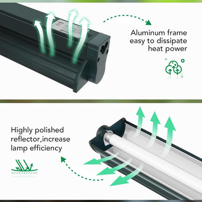 T5 Reptile Light Fixture Green Combo Kit 24W Light Fixture Reptile Terrarium Hood 10.0 UVB Light Bulb Fluorescent Tube Ideal for Tropical and Deserts Such as Bearded Dragon Lizards and Tortoises