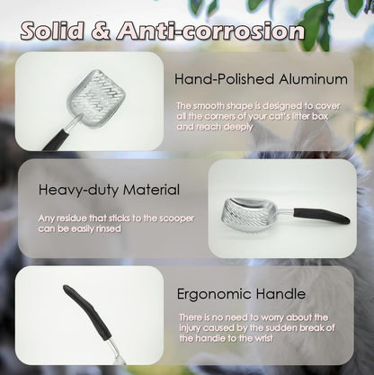 Full Metal Cat Litter Scoop with Holder – Heavy Duty Litter Scooper & Speed Sifter – Aluminum Cat Poop Scooper Captures All Clumps – Washable Stand for Easy Cleaning