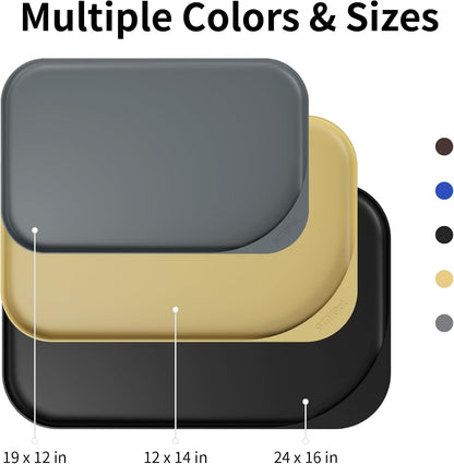 Silicone Pet Feeding Mat with Raised Edge & Residue Collection Pocket for Food and Water, Dog Bowl Mats, Cat Bowls Placemat with High Lip for Floor Waterproof, 24 x 16 x 0.8 Black