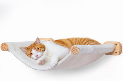 Cat Wall Hammock Shelves, Dual-Sided Cat Bed with Canvas & Plush Fabric, Wall Mounted Shelf for Large Cats, Space-Saving Perch for Lounging & Napping