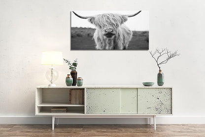 XXMWallArt FC3662 Highland Cow Canvas Art - Black and White Animal Wall Decor for Living Room, Bedroom, Office