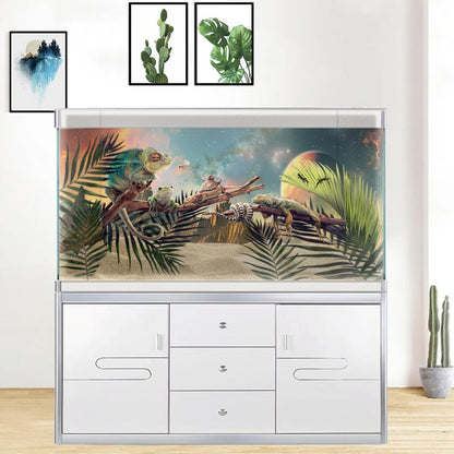 Cosmic Aquarium Background,Cool Galaxy Parallel Space Themed Fish Tank Background, Tropical Desert Terrarium Background 24X12IN with 8 EVA Double-Sided Tape