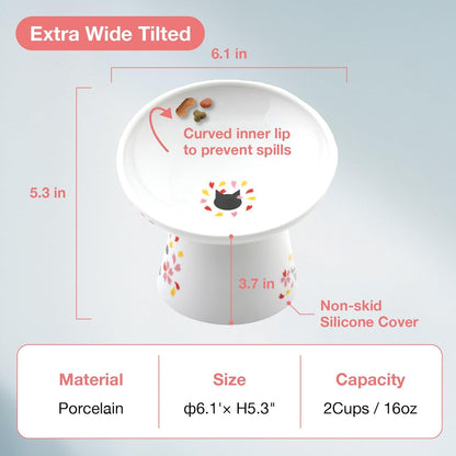 Necoichi Extra Wide Raised Cat Food Bowl, Elevated Cat Bowls to Prevent Neck & Whisker Fatigue, Dishwasher and Microwave Safe, No.1 Seller in Japan! (Sakura Limited Edition, Extra Wide Tilted)