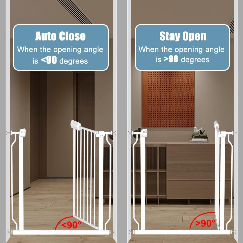 Extra Wide Baby Gates 71.5-76.3 Inch White Pressure Mounted Baby Gate Indoor Safety Gates Pressure Mounted Child Gate for Stairs Doorways Hallways