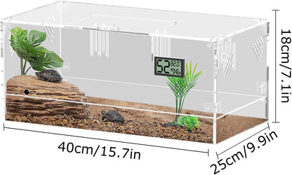 Acrylic Tarantula Enclosure, Reptile Terrarium Breeding Tank w/Temperature Hygrometer,Habitat Reptiles Feeding Box Isopod Terrarium Cage for Insect Lizard Home Office (Reptile-Tank-L(Tray))