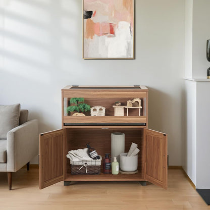 unipaws Hedgehog Cage with Storage Cabinet, Hamster Cage for Rat and Guinea Pigs, Clear Transparent PVC Visual Small Animal Cage with Tray, Hamster Enclosure, Walnut