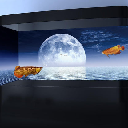 Moon Aquarium Background,Cool Sea Galaxy Parallel Space Themed Fish Tank Background, Cool Terrarium Background 24X12IN with 8 EVA Double-Sided Tape
