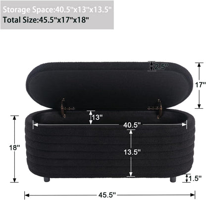 Kmax Storage Bench Faux Fur Entryway Bench Upholstered Ottoman Bench for Bedroom Living Room Hallway, Black