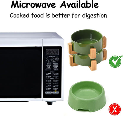 Petygooing Ceramic Dog Bowl Set with Stand, Cat & Dog Food and Water Bowls, Medium Size - Anti-Slip Set of 2 - 28 OZ /3.6 Cups - Rust Green