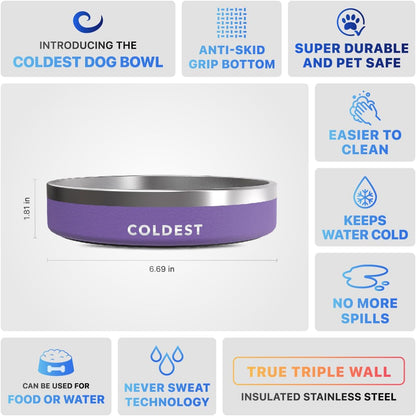 Coldest Dog Bowl - Anti Rust Metal, Non Slip, 3 Layers Insulated Stainless Steel Dog Bowls - Spill Proof & Heavy Duty - Water Bowl for Dogs, Cats & Pets, Dish Washer Safe (21 oz, Galaxy Purple)