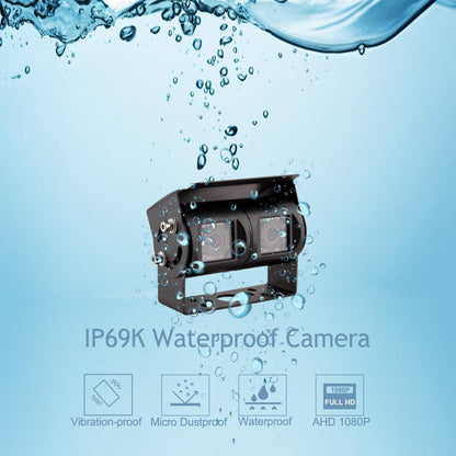 AHD 1080P 7" Reverse Rear View Backup Dual Twin Lens Camera System, Point Each Lens in a Different Direction, IR, Waterproof, 10G Vibration-Proof for Tractor/Truck/Camper/Caravan/Skid Steer/Harvester