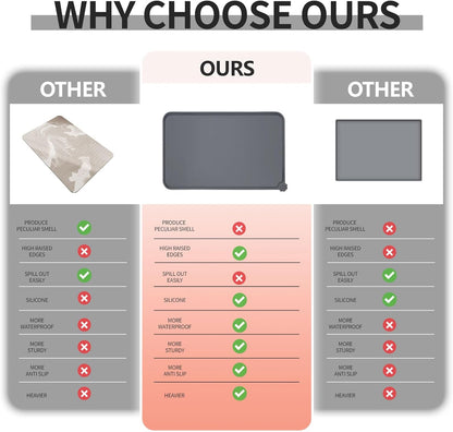 Waterproof Pet Feeding Mat with High Raised Edges, Heavier and Thicker Placemats for Cat Dog Water Bowl with BPA Free, Dogs Cats Food Mats for Messy Drinkers to Prevent Spill and Protect Floors