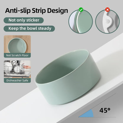 Ceramic Elevated Cat Food and Water Bowl, Kitty Bowl, Raised Cat Dish, Pet Feeder (5.1 in, 2 x Light Green + Stand)