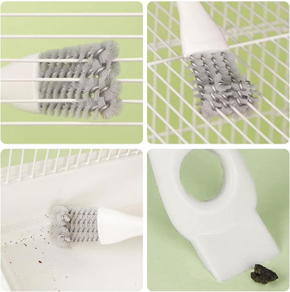 MANON ROSA 2-in-1 Bird Cage Cleaner Brush & Scoop with Long Handle and Curved Brush Head - for Parrot Perch, Kennel Cage Cleaning, Bird Cage Accessories Maintenance