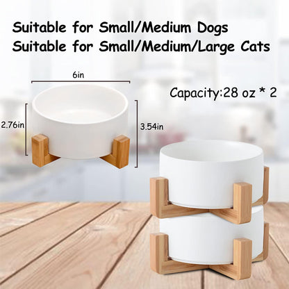 Petygooing Ceramic Dog Cat Bowl Set with Stand, Pet Dog Food and Water Dish,Medium Pet Bowls Anti Slip Set of 2 Cat Bowls-White Pet Food Bowl- Small Medium Size Pet (28 OZ /3.6 Cups)