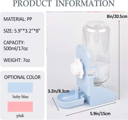 kathson Rabbit Water Bottle, 17oz Hanging Water Fountain Automatic Dispenser No Leak WaterFeeder for Bunny Chinchilla Guinea Pig Hedgehog Ferret, Blue