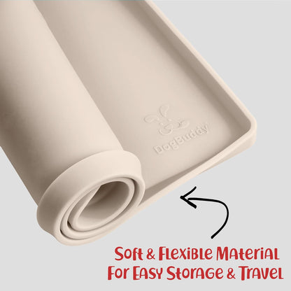 DogBuddy Dog Food Mat – Waterproof Dog Bowl Mat for Food and Water, Silicone Pet Feeding Mats for Floors, Non-Slip Placemat with High Edges for Dogs Bowls, Puppy Essentials (XL: 28" x 18", Vanilla)