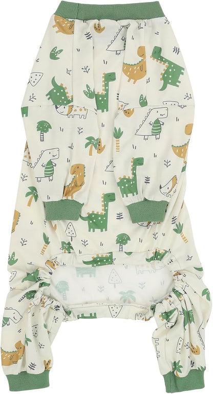 HDE Dog Pajamas One Piece Jammies Jumpsuit Pet Clothes Outfit Stretchy Lightweight Comfy Shirt Pjs for M-3XL Dogs Forest Dinos - 3XL