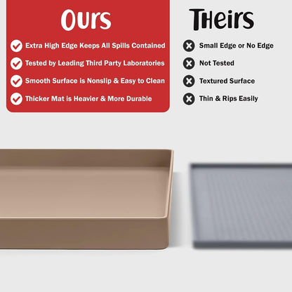 DogBuddy Non-Slip Silicone Food Mat for Dogs (XXL: 32" x 24", Taupe) - Waterproof, Nonslip Dog Feeding Mat with Raised Edges