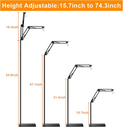 Reptile Lamp Stand Reptile Light Stand (15.7inch to 74.3inch) with 360° Adjustable Swing Arm, Heat Lamp Holder for Bearded Dragon Turtles Snake and Chicks