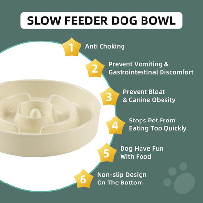 9.5inch Ceramic Slow Feeder Dog Bowl for Large Dog, Puzzle Food Dish, Anti-Gulping, Pet Slow Feeder, Stop Bloat, Preventing Choking (Single Bowl-Beige)