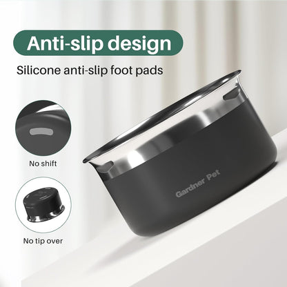 Gardner Pet Dog Bowls 1 Gallon (3.85L) Stainless Steel No Spill Dog Water Bowl, Slow Water Feeder Metal Bowls, Spill Proof Water Dispenser for Large Dogs, Promotes Healthy Hydration(Black)