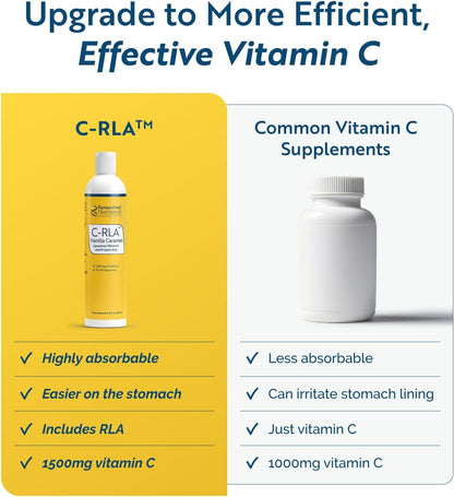 Researched Nutritionals C-RLA - Liposomal Vitamin C with R Lipoic Acid to Support Detox - Vegan & Soy-Free Vitamin C Liquid, Vanilla Caramel Flavor (10 Fl Oz)