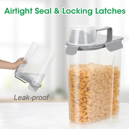 TBMax Rice Container 2 Pack, Airtight Cereal Container Oatmeal Storage with Easy-pouring Spout & Handy Cup for Flour Grain Beans, Pet Dog Cat Bird Food Storage Dispenser-Light Grey