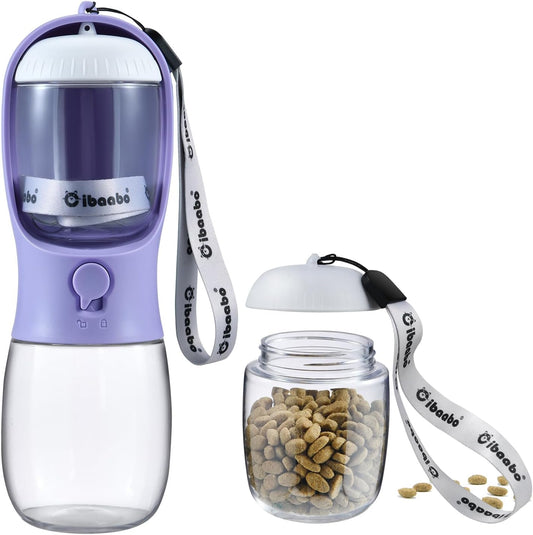 Dog Water Bottle with Food Container, Travel Puppy Water Bowl, Portable Pet Dispenser, Dog Stuff