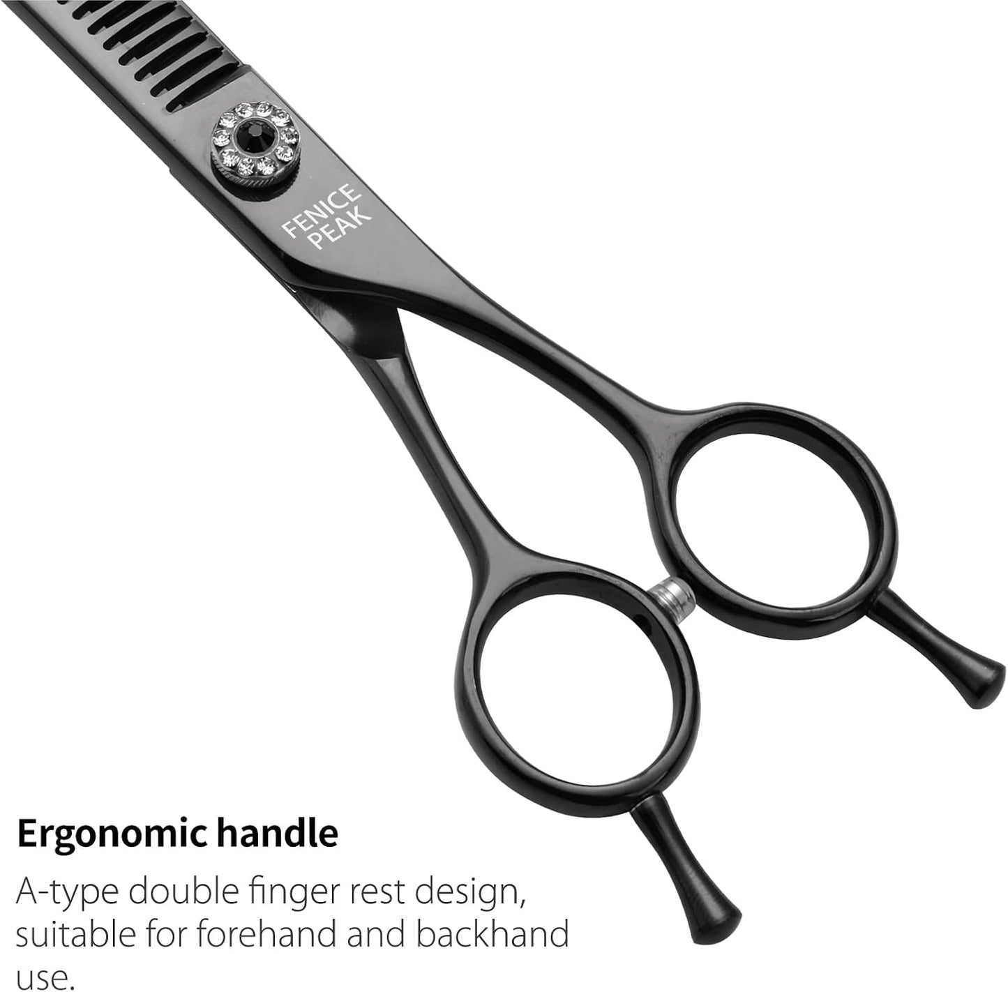 Fenice Peak Professional Dog Grooming Scissors Pet Curved Chunker Shears 7.0'' Extremely Sharp Blades 440C Steel Thinning Scissors Durable Smooth Motion & Fine Cut for Dogs and Cats(Black)